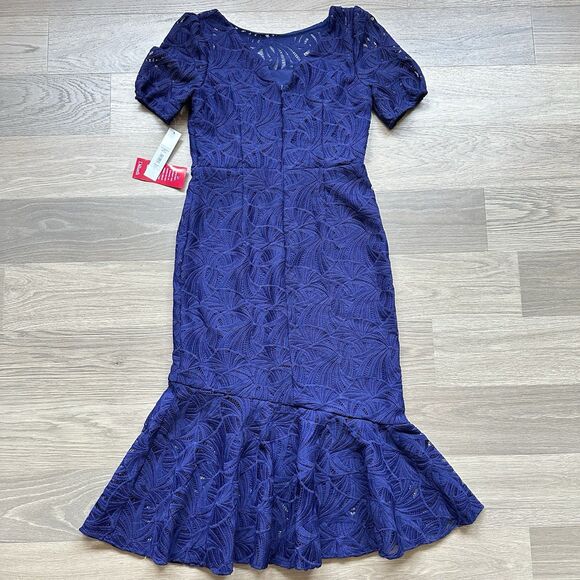 Kay Unger Dress Women 12 Portia Tea Length Midnight Blue Cocktail Asymmetrical - Picture 2 of 13